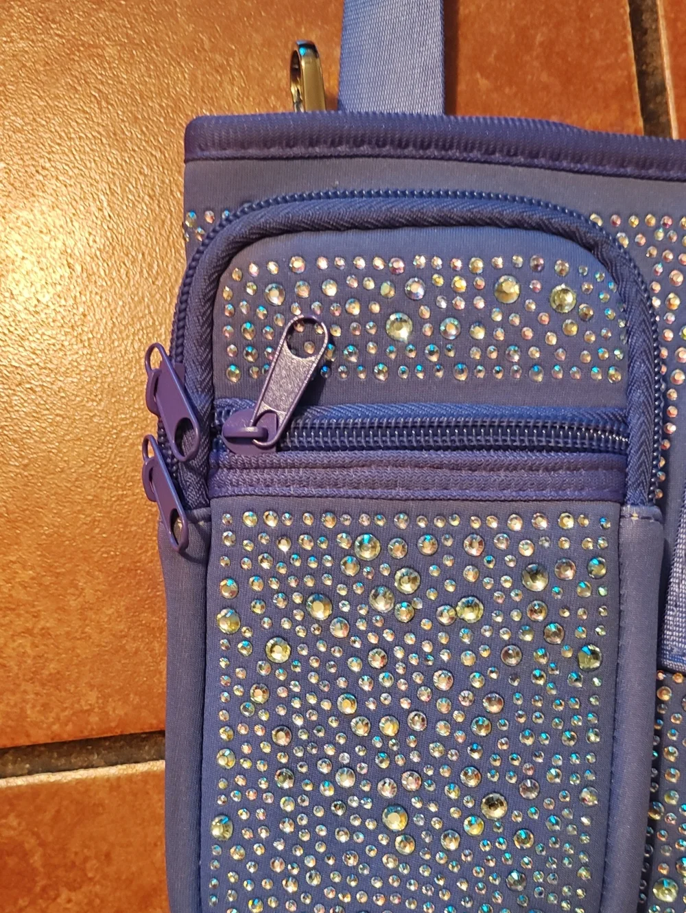 Blue Rhinestone Crossbody Phone Holster with Adjustable Strap